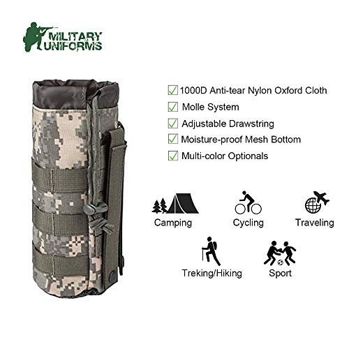 Outdoor Gear Mesh Flask Bag Drawstring Water Bottle Pouch Molle Water Bottle Attachment Acu Cp Camouflage Tactical Hiking Camping (Acu) #TOP2