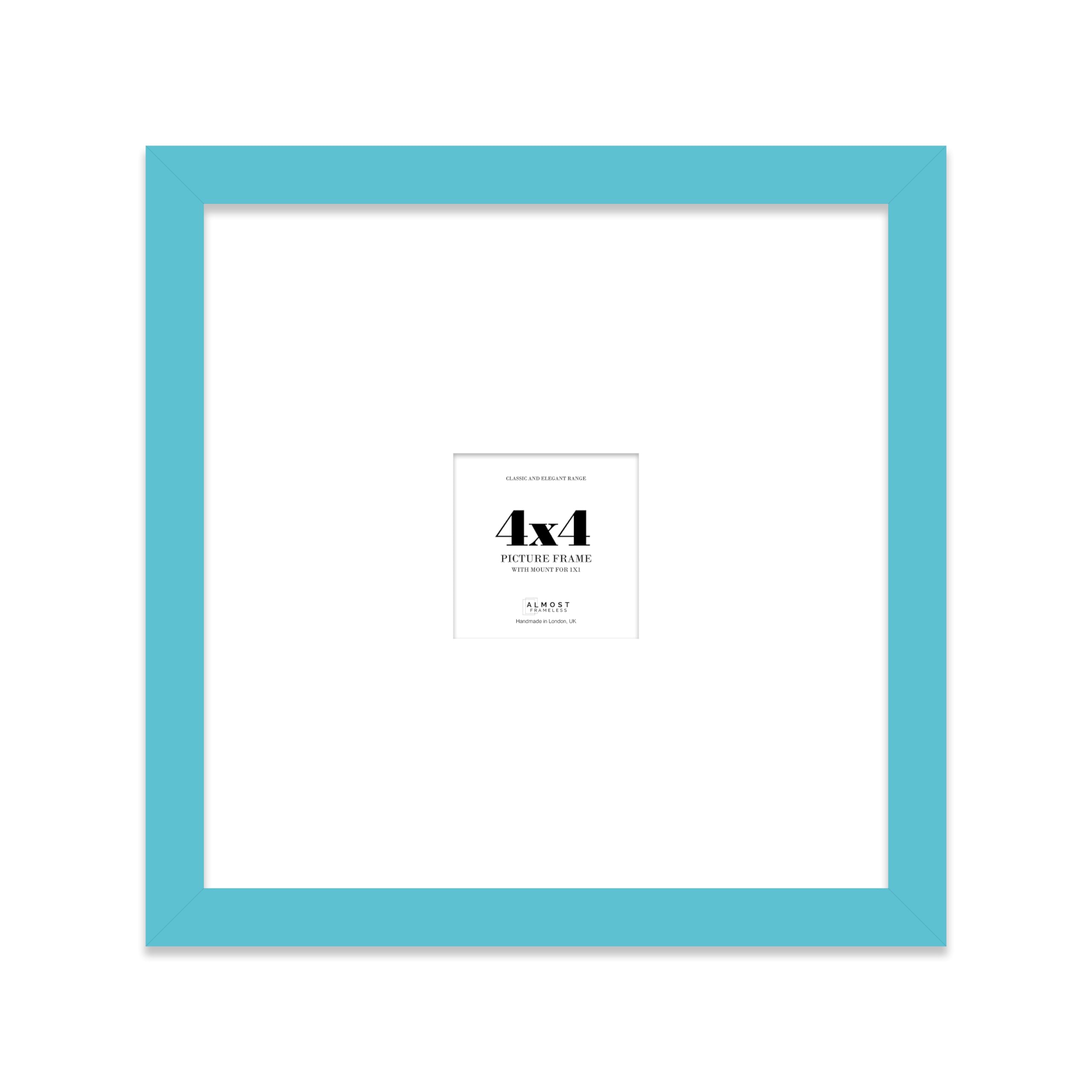 Almost Frameless 4x4 Square Picture Frame, Display Pictures 1x1 With Mat or 4x4 Without Mat, Wall Hanging & Free Standing Photo Frame, Turquoise, 1 Pack
