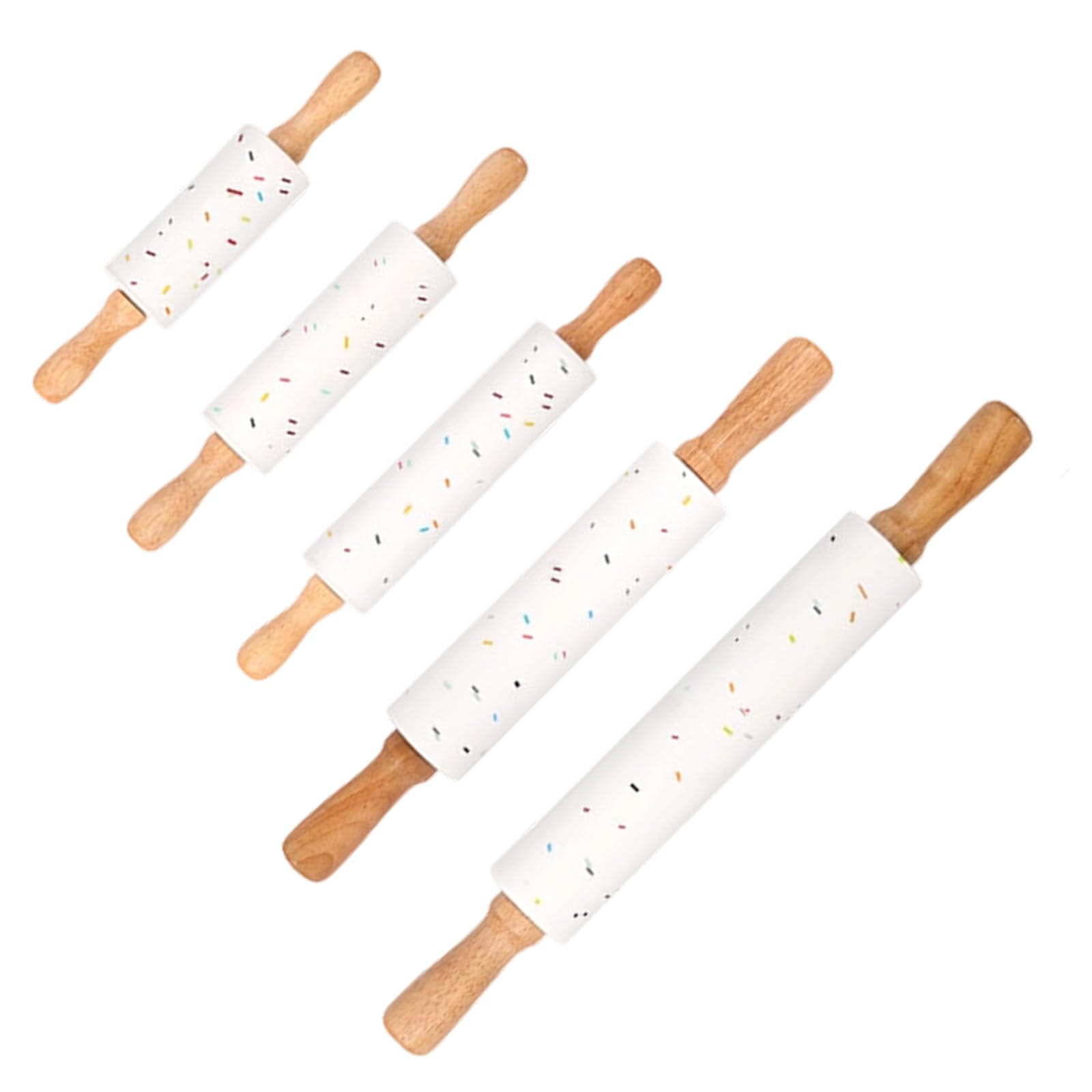 Mattarello in silicone con puntini colorati per pasticceria o manico in legno, per una facile conservazione di impasti antiaderenti, 5 pezzi