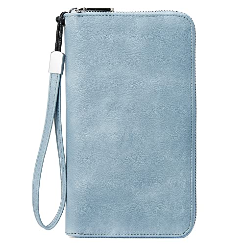 Bostanten Leather Wallets For Women Rfid Blocking Zip Around Credit Card Holder Phone Clutch Blue #TOP23