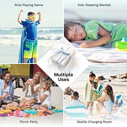 Bcareblove Girls' Hooded Bath Beach Towel, Oversize 50"*30" Pure Cotton Hood Towel For Kids Cover Up, Sunshine Unicorn Theme/Colorful Mermaid Theme, 2Pack #TOP6