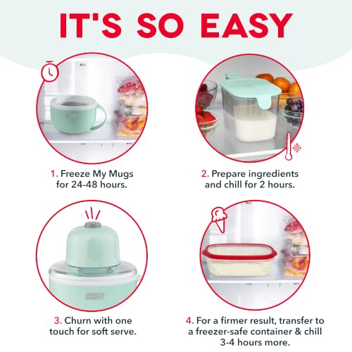 Image of Dash My Mug Ice Cream Maker - Makes Single Serving of Gelato, Frozen Yogurt, Sorbet & More - Easy to Clean & Use - Aqua, 2 Bowls (Pack of 4)