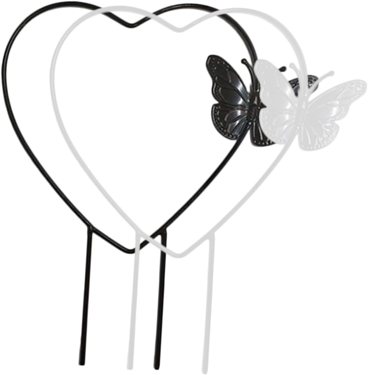 2pcs Heart-Shaped Metal Plant Climbing Trellis Supports for Outdoor Potted Vines, 13-inch Black and White Climbing Plant Stand for Garden and Patio