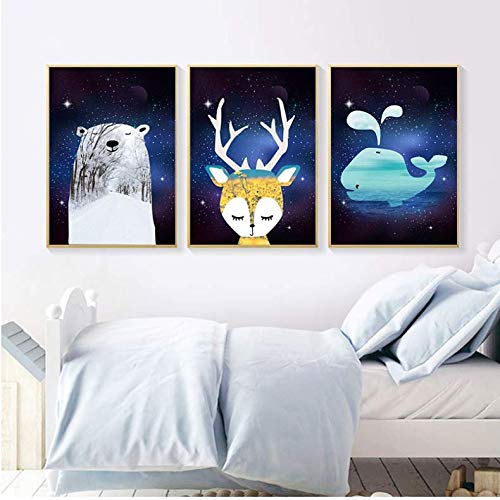 Poster Bébé Ours Cerf Toile Décorative pour Éveiller l'Imagination