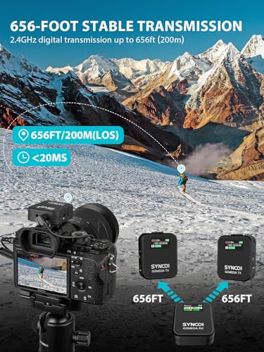 Image of SYNCO Wireless Microphone System with Charging Case, G2A2 MEGA Dual Transmitter 8GB Storage of 24H 656ft Video Recording Streaming for Camera /Phone /PC /Laptop, Wireless-Lav-Mic-for-Camera