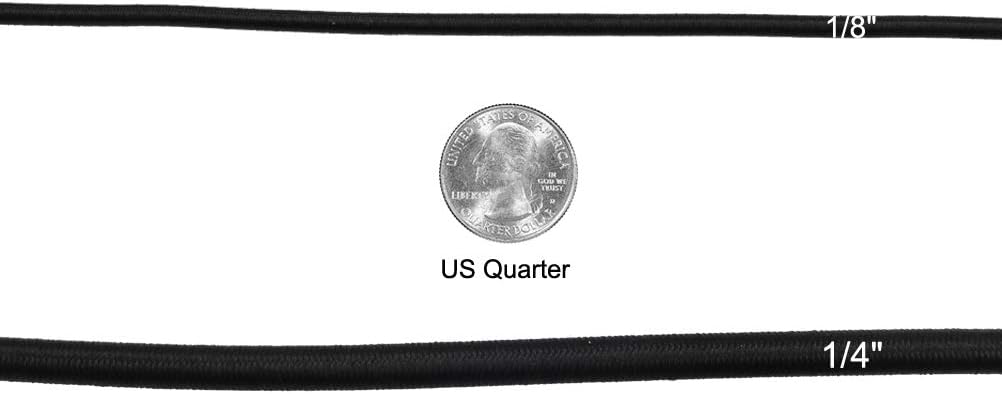 EKEV 1/4" × 25 ft Elastic Shock Cord Bungee Ropes - Black Heavy Crafting Stretch String from 10 25 50 & 100 Foot Lengths