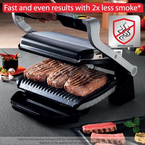 T-Fal OptiGrill Stainless Steel Electric Grill, 4 Servings, 6 Automatic Cooking Modes, Intelligent Grilling, Rare to Well-Done, Panini Press, Nonstick Removable Plates, Indoor, Silver by T-Fal - Image 6