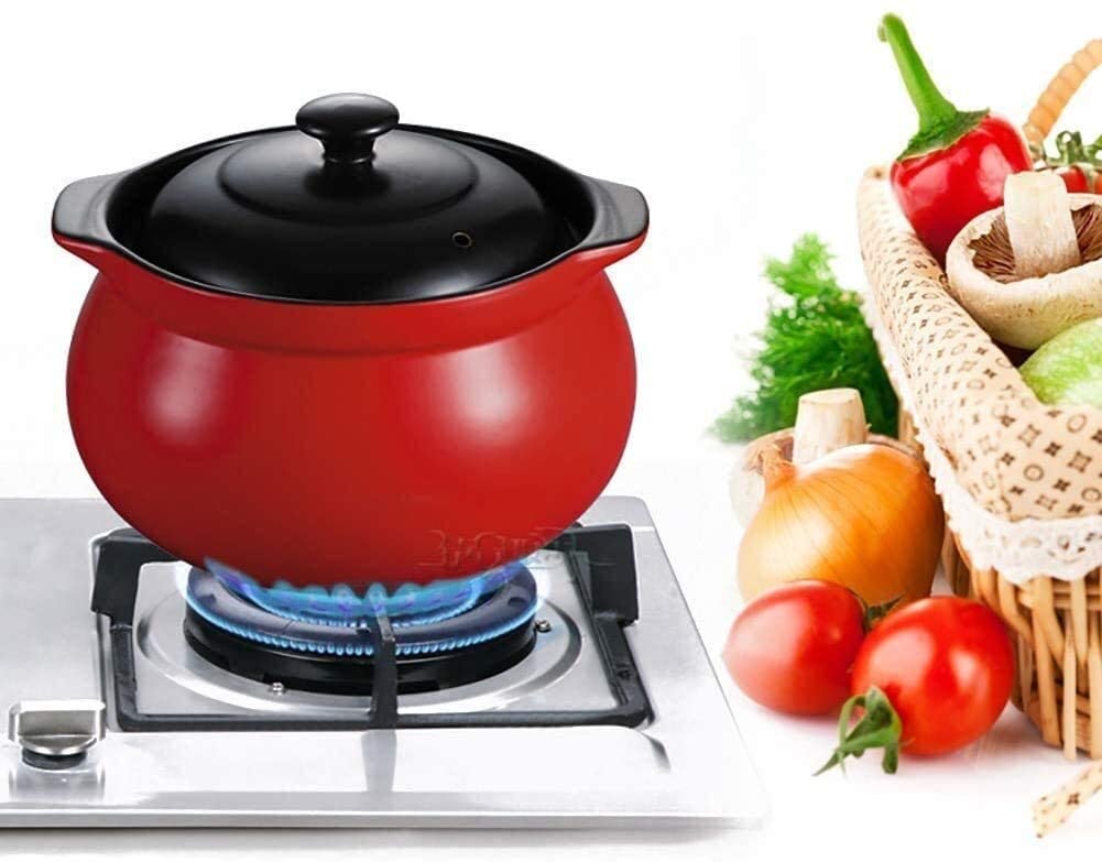Amazon｜深型土鍋土鍋蓋付き丸型陶器鍋鍋炊飯器調理器具（色：赤