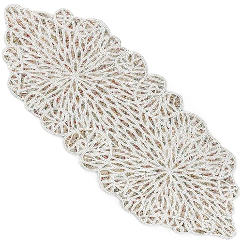 CLEENTABLE Handmade Beaded Table Runner, 13x36 Inches Lightweight Decorative Table
