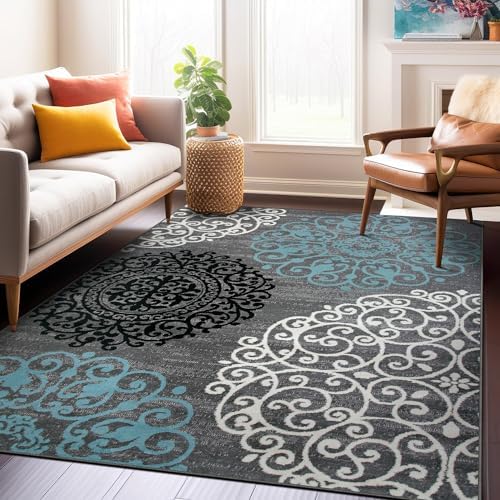 Rugshop Contemporary Modern Floral High Traffic Area Rug Gray 3'3...