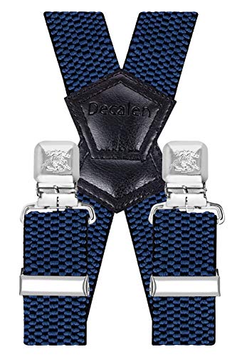 Decalen Tirantes para hombre de 4 cm de ancho con 4 clips de metal muy fuertes, talla única, para hombres y mujeres, ajustables y elásticos, estilo X azul oscuro Talla única Cover