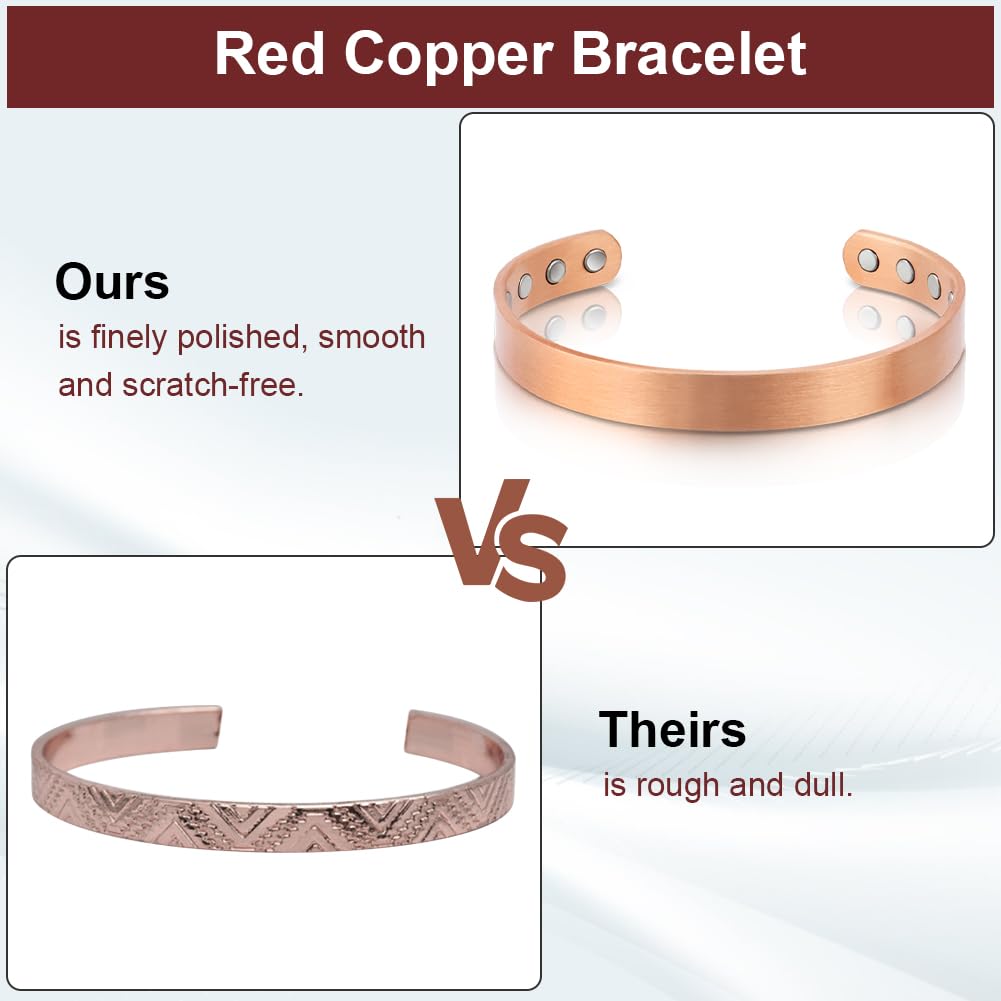 OFFCUP Pulsera Magnética de Cobre, Pulseras Magnéticas para Mujeres y Hombres, Cobre puro Sólido Pulseras con Potentes Imanes Brazaletes de Tamaño Ajustable con Paño de Joyería y Joyero