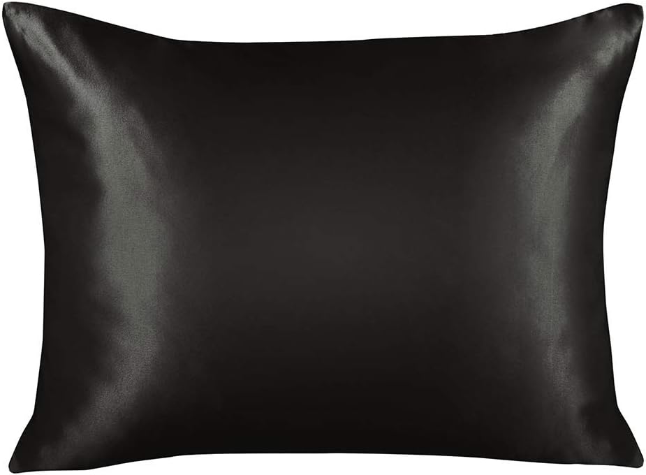 Luxury Satin Pillowcase w/Hidden Zipper, Queen Size, Black