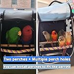 Bird Carrier Backpack-Parrot Travel Cage with 2PCS Perch and Food Bowl, Stainless Steel Tray (Charcoal Gray, Small to Medium Birds) - Image 2