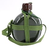 Chinese Type 87 Canteen Kettle, Original Surplus 1L 3L Aluminum Water Flask with Shoulder Strap, Vietnam War Era Military Canteen for Outdoor Camping Hiking, Leak Proof Food Grade Coating (1L)