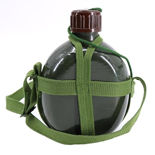 Chinese Type 87 Canteen Kettle, Original Surplus 1L 3L Aluminum Water Flask with Shoulder Strap, Vietnam War Era Military Canteen for Outdoor Camping Hiking, Leak Proof Food Grade Coating (1L)