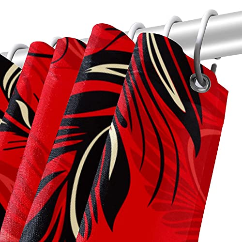 Rideaux de douche plumes rouges boho pour baignoire sans odeur