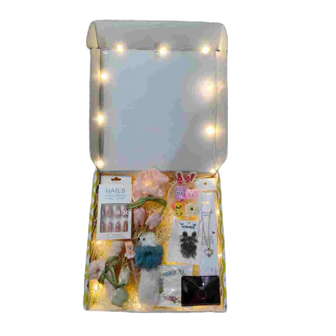 Zevarna 8-Piece Women’s Fashion Jewelry hamper & Hair Accessories Gift Set | Pendant Chain, Charm Bracelet, Oxidised Jhumki Earrings | Satin Hair Bow, Scrunchie & Big Flower Claw Clip | Random Colors & Designs, Raksha Bandhan - Rakhi Gift (ZEV_GIFT_HAMPER)-image-24