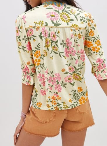 Melliflo Womens Boho Floral Blouse Shirt Embroidered V Neck Half Sleeve Ruffle Loose Tops Fashion Fall Outfits 20253