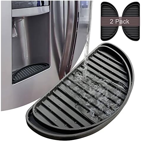 KindGa Refrigerator Drip Tray Catcher, Mini Fridge Drip Tray Protects Ice and Water Dispenser Pan,Fridge Spills Water Pad Catch Basin for Drainage 2 Pack (Semi-Circular,Black) Cover
