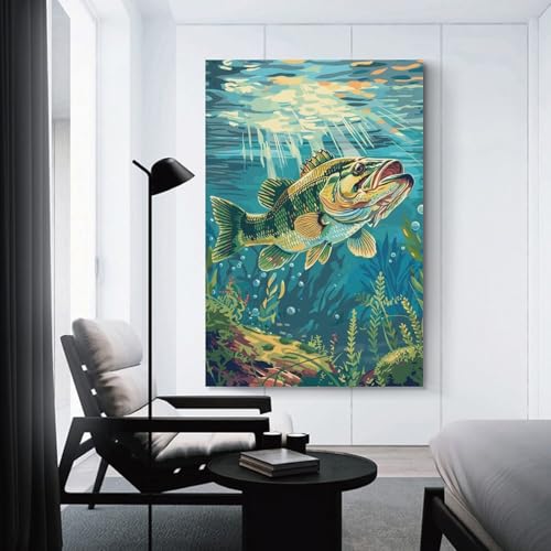 Bass fish underwater impression sur toile pour décorer le bureau