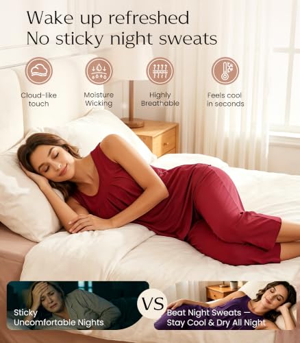 Image of NACHILA Pajamas for Women-Viscose Made from Bamboo, Sleeveless Pjs Tank Top Capri Pants Pajama Sets Cooling Sleepwear