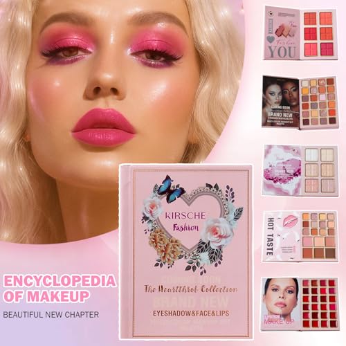 Paleta profesional de sombras de ojos rubor e iluminador en libro de maquillaje 7