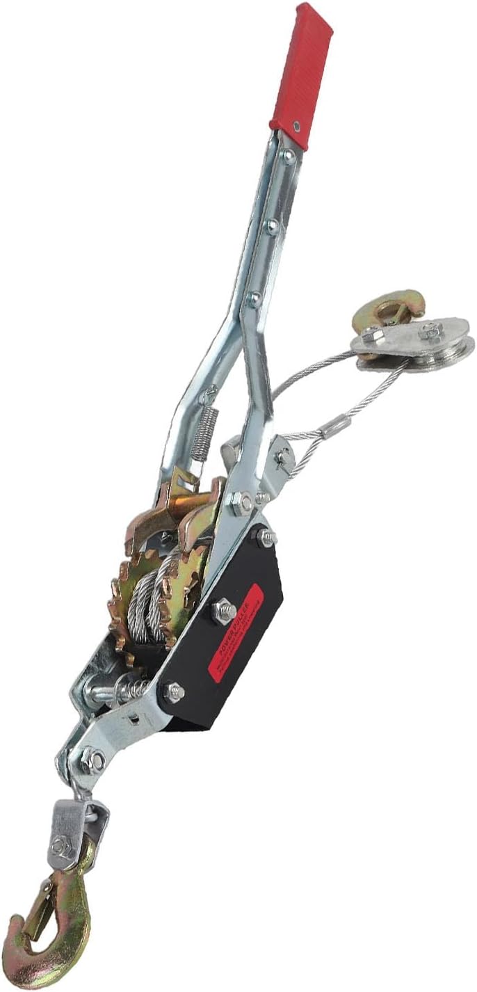 Duty 2T Manual Wire Rope Puller with Double Hooks,Padded Grip & Steel Build Compact Hand Winch for High Capacity Lifting and Tensioning Tasks