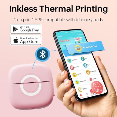 Image of SEZNIK Mini Printer, Inkless, Bluetooth, Portable Printer, Compatible with Android, iOS Mobile, Laptop. 1 Year Warranty (Mini-C13-Pink)