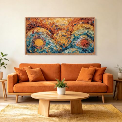 Image of CHDITB 3D Textured Boho Sun Bloom Wall Art,Vibrant Color‑Block Wall Decor