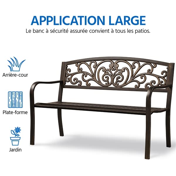 Yaheetech Banc de Jardin en métal résistant aux intempéries pour 2 à 3 Places - Banc de Repos Vintage avec Dossier - Accoudoir pour Jardin, Balcon et terrasse - Bronze