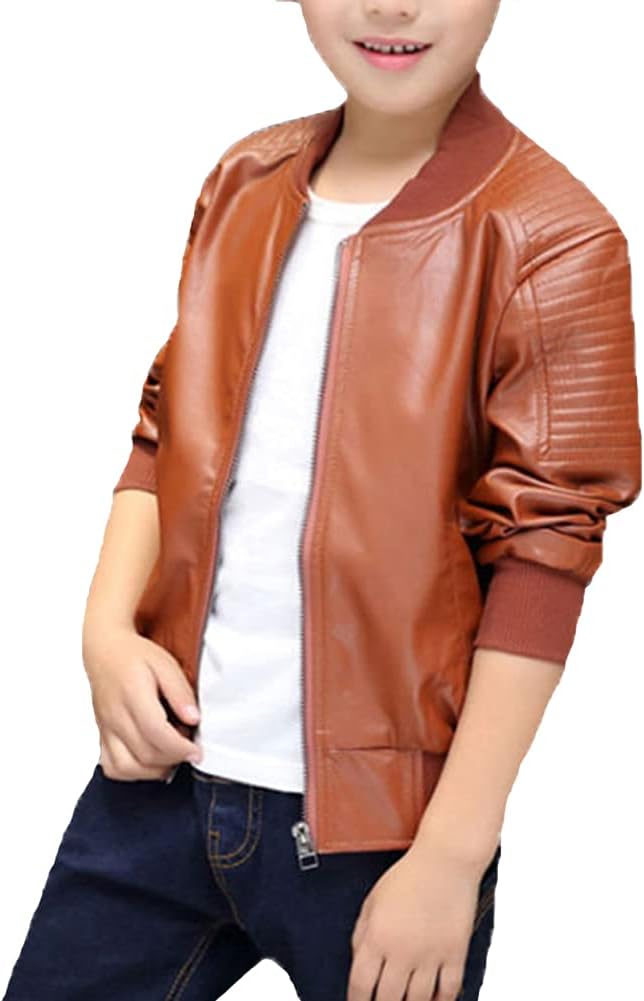 Monvecle Children's Collar Motorcycle Faux Leather Coat Boys Jacket
