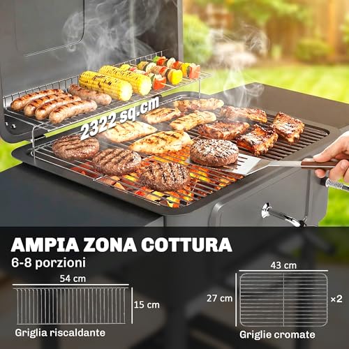 Outsunny Barbecue Carbonella Con Griglia, Vasca Carbone Sfiati Regolabile, Carrello Bbq Barbecue Portatile Con Coperchio, Termometro, Ripiani Laterali, Camino, Ganci, Ruote, Per Campeggio, Nero - 3