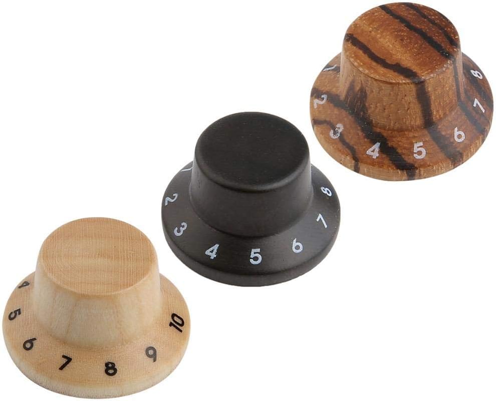 KAISH 4-Pack Wood Knobs LP/Strat Style Bell Knobs Guitar Bass Wood Top Hat Knob with Numbers 1-10 Zebra Wood