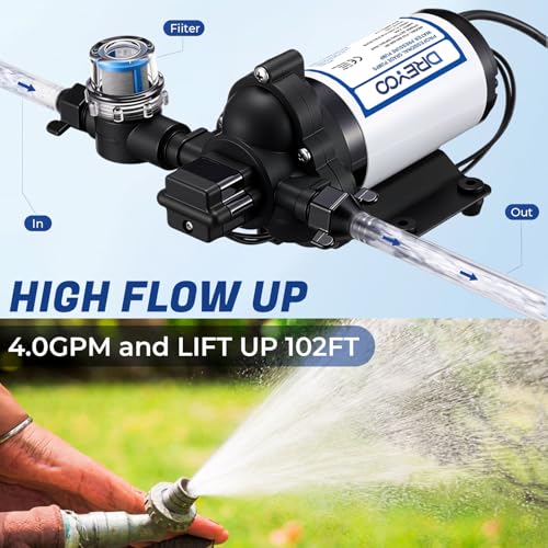 Image of Dreyoo 2 Pack Water Pressure Booster Pump 115V 4 GPM 45 PSI, Industrial Self Priming Water Diaphragm Pump with Power Plug, Fittings Strainer Filter for RV /Caravan /Marine /Garden Irrigating