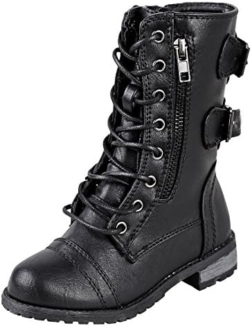 Forever Link Girls Mango 61K Lace Up Boots | Combat Boots for Girls | Zipper Boots | Toddler Girl Shoes | Little Girl Shoes | Black 3