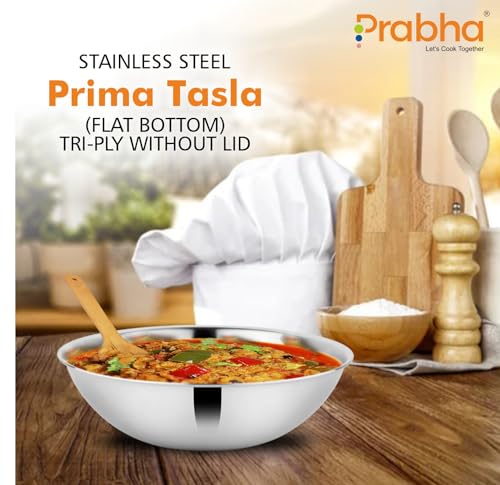 Image of Prabha Stainless Steel Prima Tasla with Flat Bottom, Tasla, 24cm, 2.8 L Capacity, Perfect for Kitchen Need, Induction and Gas Stove Compatible Without Lid.