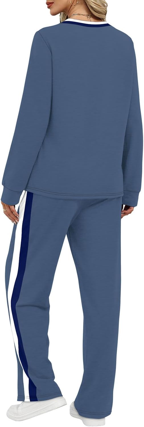 WIHOLL 2 Piece Lounge Sets for Women Long Sleeve Tops Wide Leg Sweatpants Sweatsuits with Pockets - Image 5