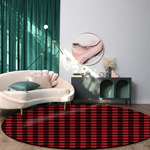 Round Area Rugs Red Black Buffalo Check Plaid Rug Soft Carpets Indoors/Bedroom/Living/Dining/Children Playroom/Kitchen Christmas Decoration Floor Mats Craw Rug Women Yoga Mat,3 Ft Diameter #TOP3
