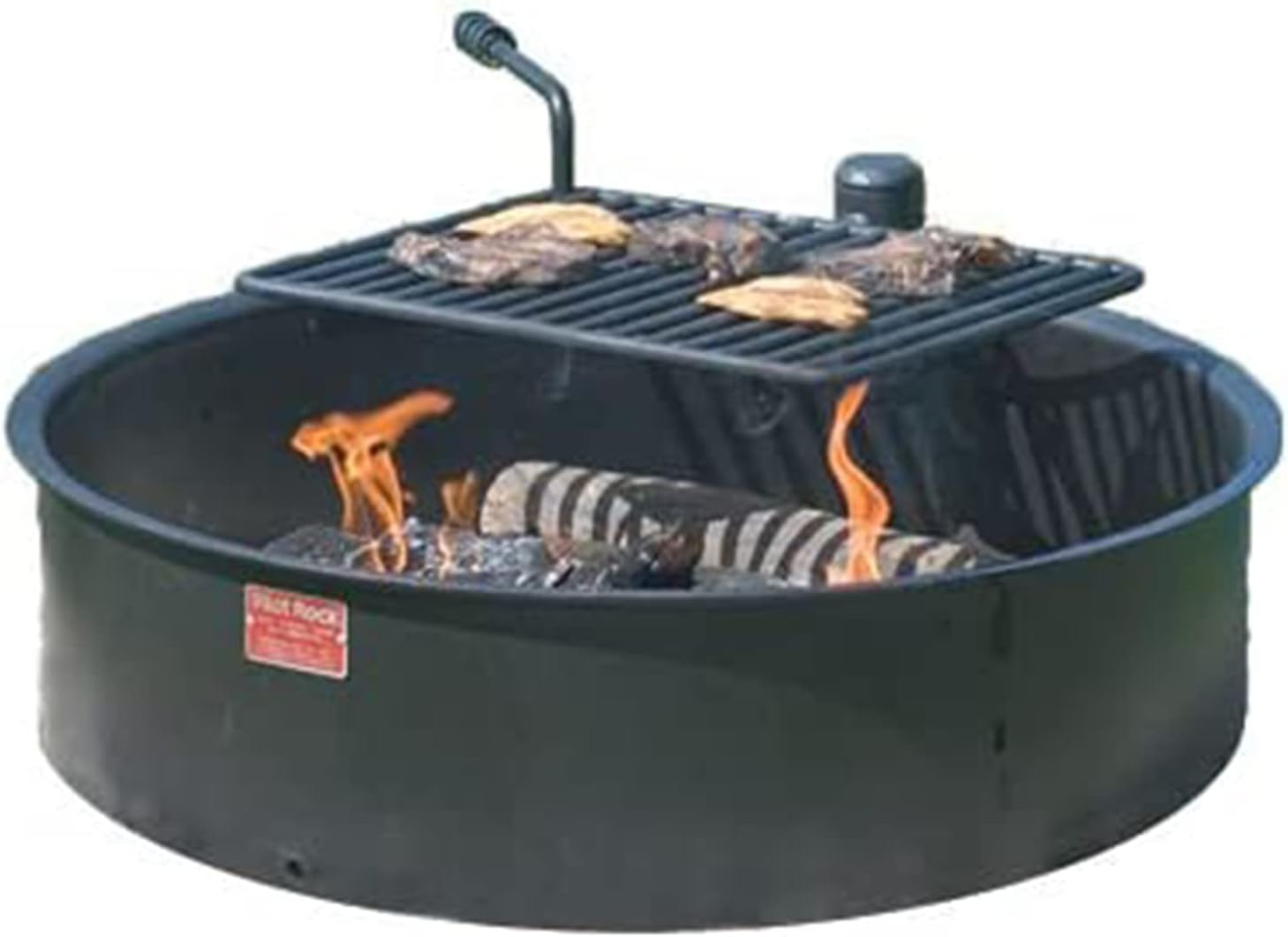 Pilot Rock 30 Inch Heavy Duty Steel Ground Fire Pit Ring Insert Liner and Metal Cooking Grate for Grilling, Camping, and Backyard Bonfires, Black