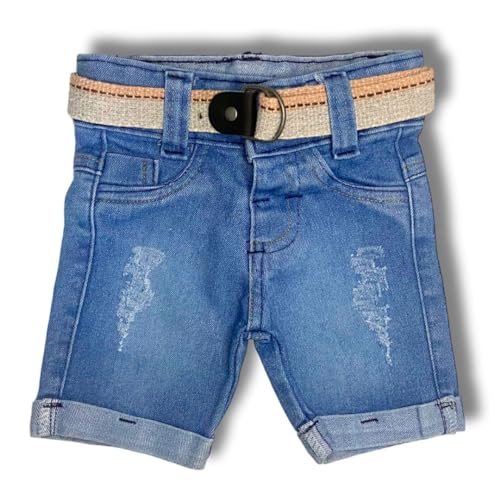 Bermuda Infantil Bebê Jeans Sarja Brim Com Cinto (JEANS CLARO, 3 Anos)