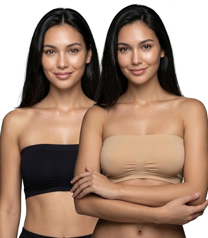 indri women's strapless seamless bandeau non padded tube bra | wire-free nylon spandex bra | soft, breathable & stretchable | full coverage and skin-friendly for everday wear | free size (fits m-xl)