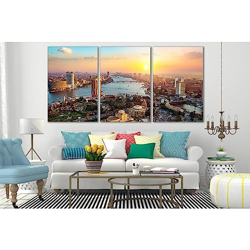 Panorama du Caire ZELLART tableau triptyque de 235 x 120 cm pour grand salon