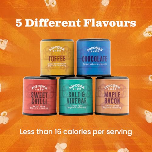 DIY Filmabend Popcorn Gewürzset, eigenes Popcorn herstellen, fünf leckere Popcorngewürze + 500 g Popcornmais, vegan und glutenfrei