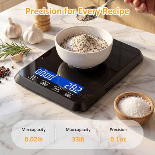 Letron Food Scale, 33 lb / 0.1 oz High Precision Kitchen Scale for Sourdough Bread, Built-in 7 Units, Timing & Tare Function, Rechargeable Digital Kitchen Scale for Food, Baking, Cooking - Image 3
