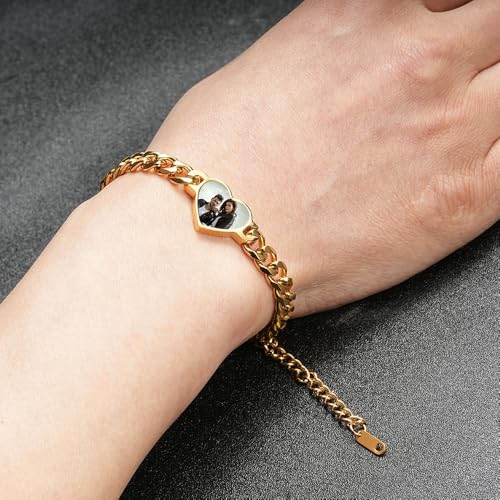 Kemedeaego Personalized Photo Bracelet for Women, Custom Heart Charm Chain Bracelet with Picture, Stainless Steel Keepsake Gift for Birthday, Anniversary, Mother's Day (Style 2) — view 5
