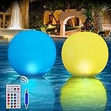 Floating Pool Lights, 12' LED Solar Inflatable Glow Globe Waterproof With Remote Timer/13 Colors Floating Ball Lamp, Outdoor LED Night Light, Party Decor for Swimming Pool, Beach, Lawn (2 PCS)