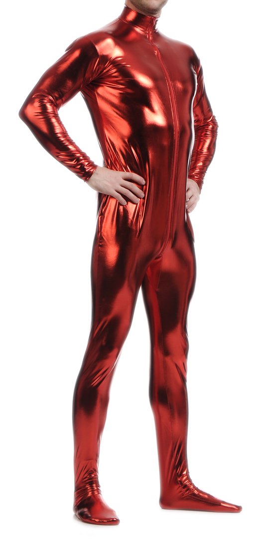 Seeksmile Unisex Metallic Bodysuit Zentai without Hood Adult Shiny One Piece Spandex Body Suit Halloween Costume: Small Wine