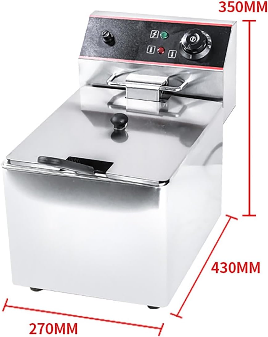 Commercial Electric Deep Fryer - 3.25KW Stainless Steel Countertop Fryer with Fry Basket and Lid, Temperature Control, Single and Double Tank Options,A