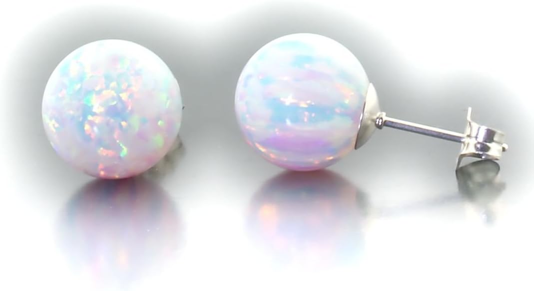 Trustmark 925 Sterling Silver 10mm Fiery White Created Opal Ball Stud Post Earrings, Lorraine